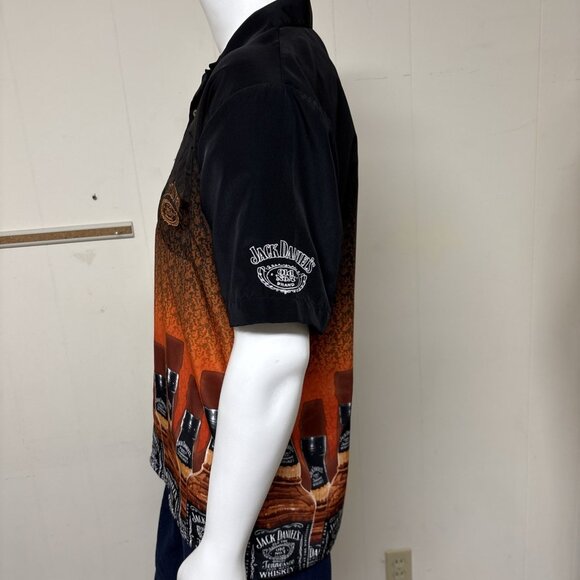 Jack Daniels Dragonfly Shirt Mens Medium Black Whiskey Border Print Vintage Y2K - Picture 2 of 8